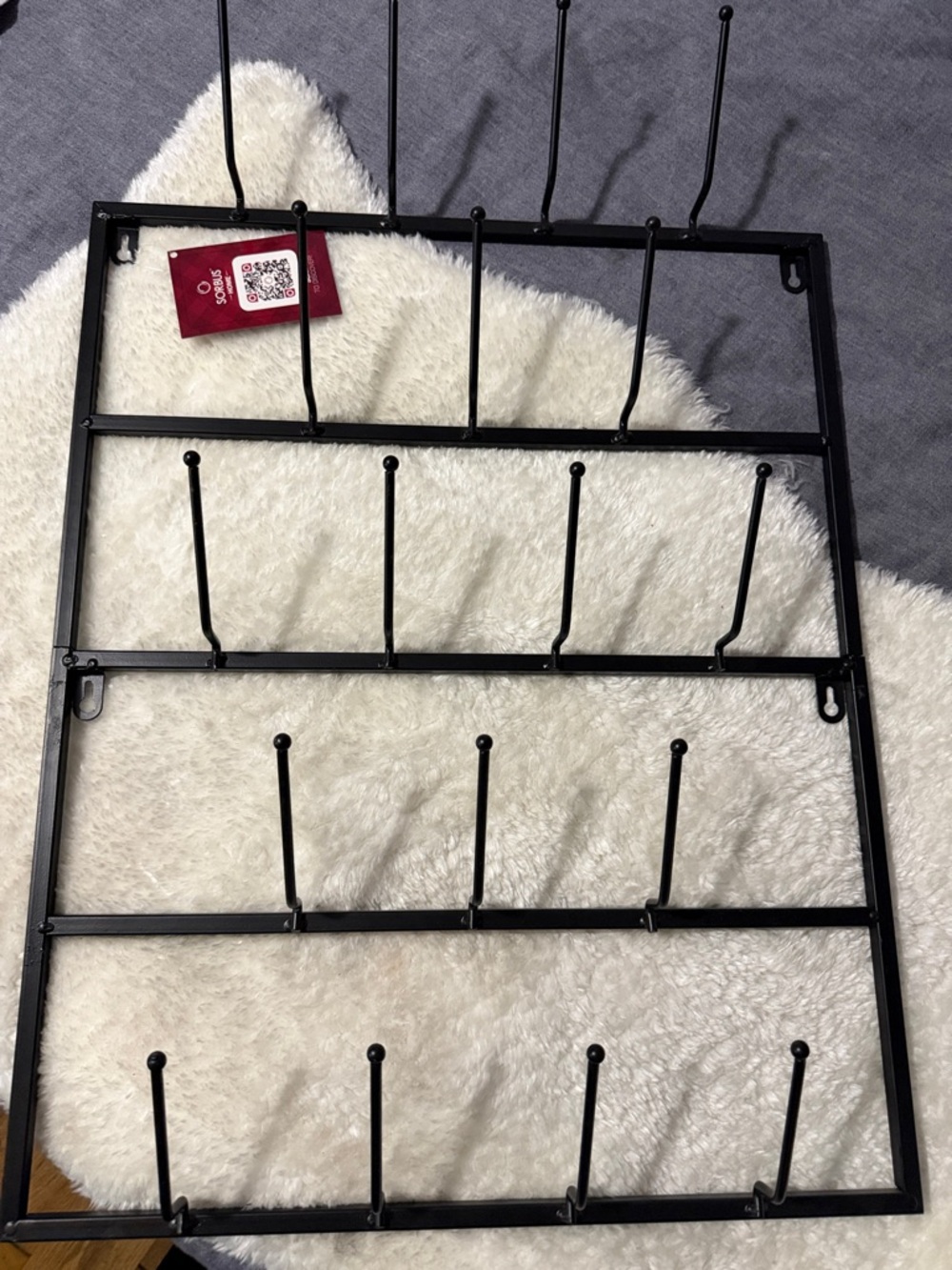 Black Metal Wall Rack Organizer - 18 Hooks